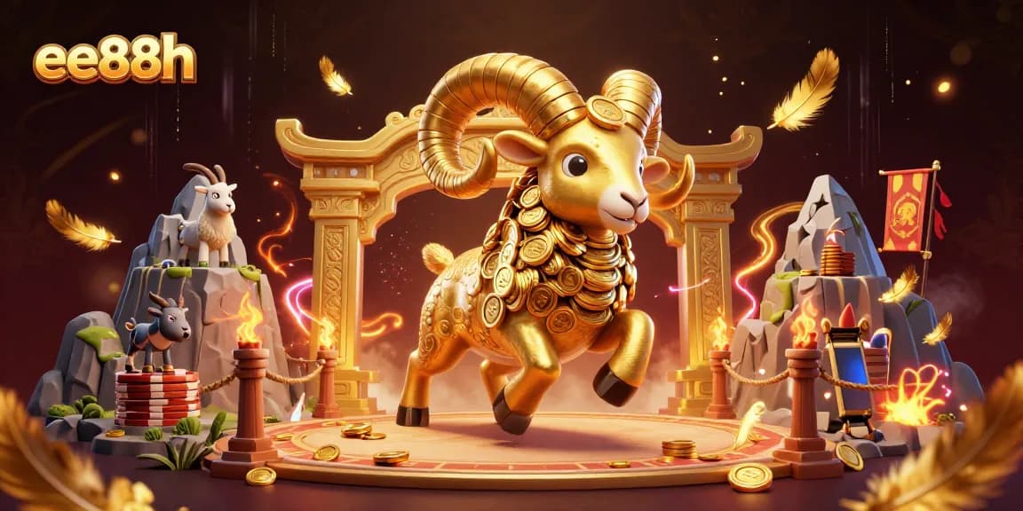 Engage with the thrilling universe of ee88h as a golden ram charges through a majestic casino gateway.