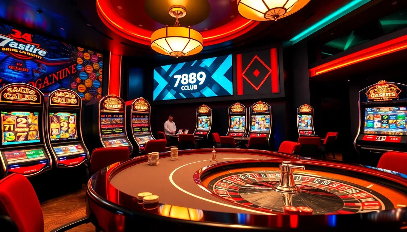 Exciting gameplay at 789club featuring vibrant poker tables and colorful slot machines.