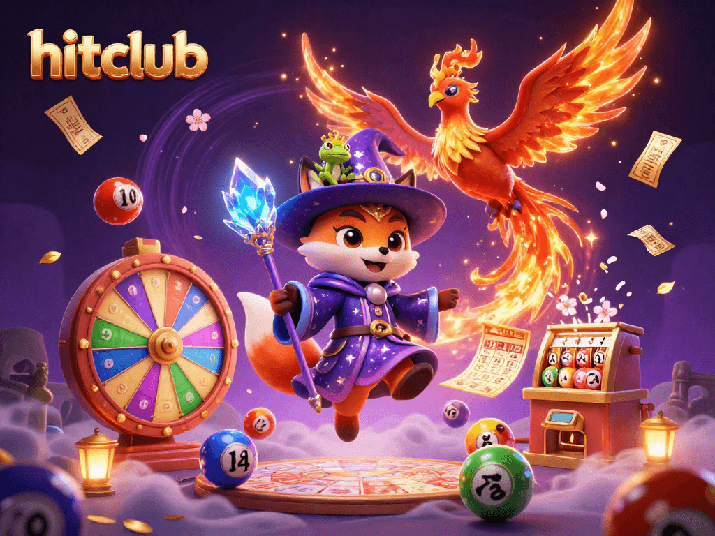 Engage in thrilling bingo gameplay with the hitclub wizard fox and companion phoenix amid colorful lottery elements.
