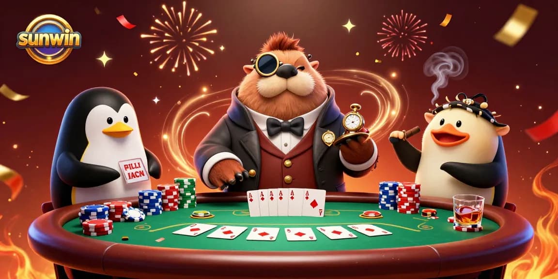 Experience the thrill of poker at sunwin with a walrus, penguin dealer, and bluffing pufferfish.