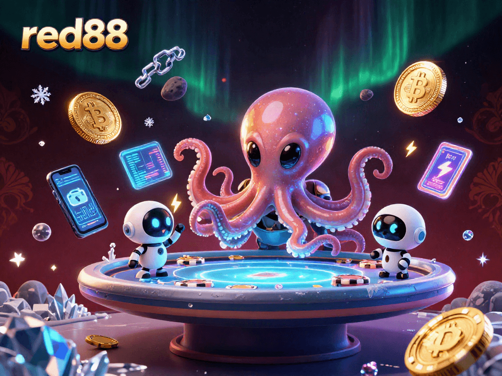 Experience thrilling poker action with red88's alien casino scene full of cosmic energy.