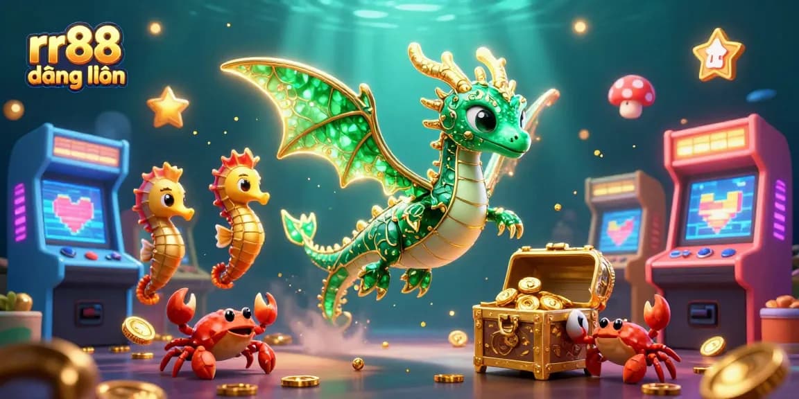 Engage in thrilling gaming adventures with rr88 đăng nhập, featuring energetic sea dragon and vibrant arcade elements.