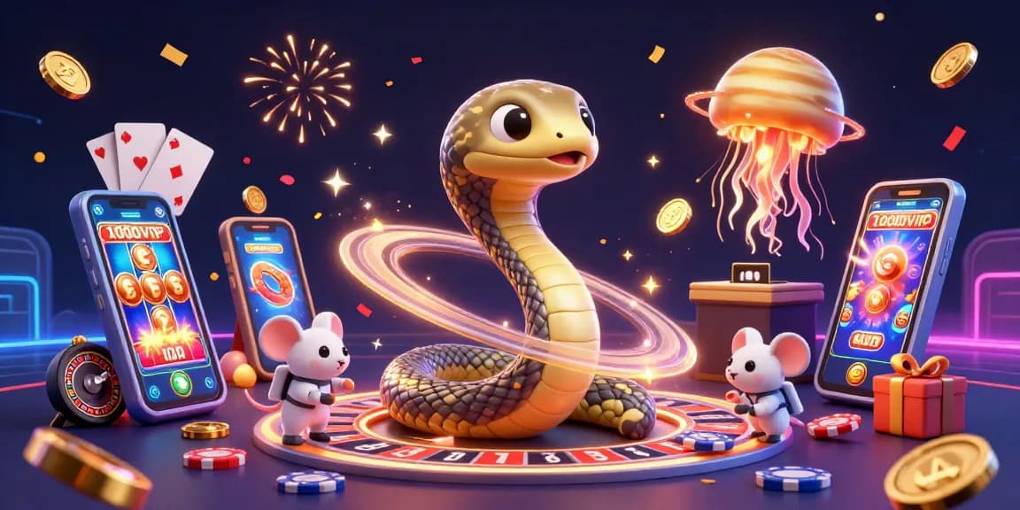 Experience thrilling bets at 100VIP with cosmic characters and vibrant gaming elements in this dynamic 3D illustration.