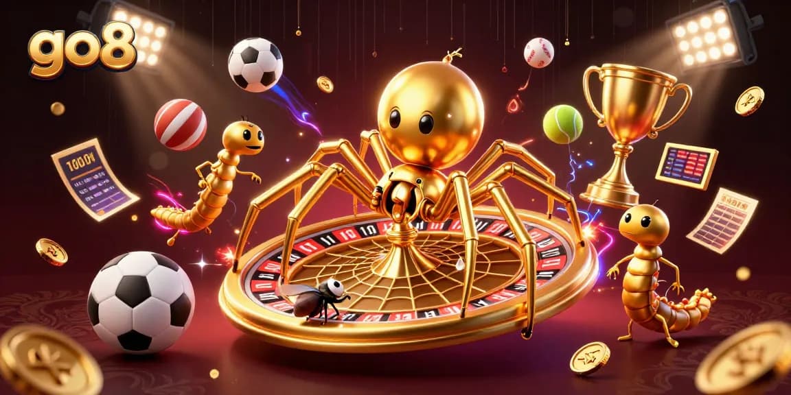 Place bets at go8 with a thrilling scene of a roulette wheel and animated characters.