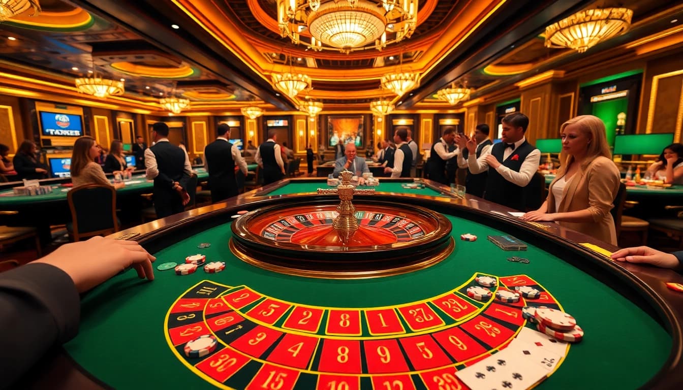 Gamblers enjoying a thrilling game at XXGG's luxurious casino table, rich in excitement and luxury.