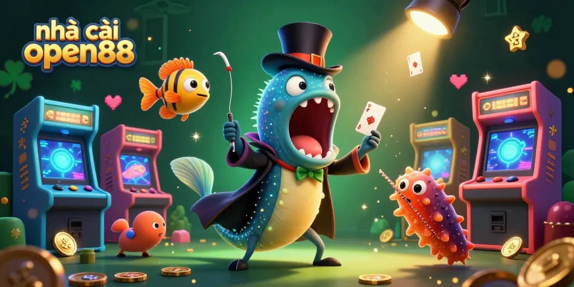 Play and win at nhà cái open88 with an entertaining casino-themed deep-sea magic scene.