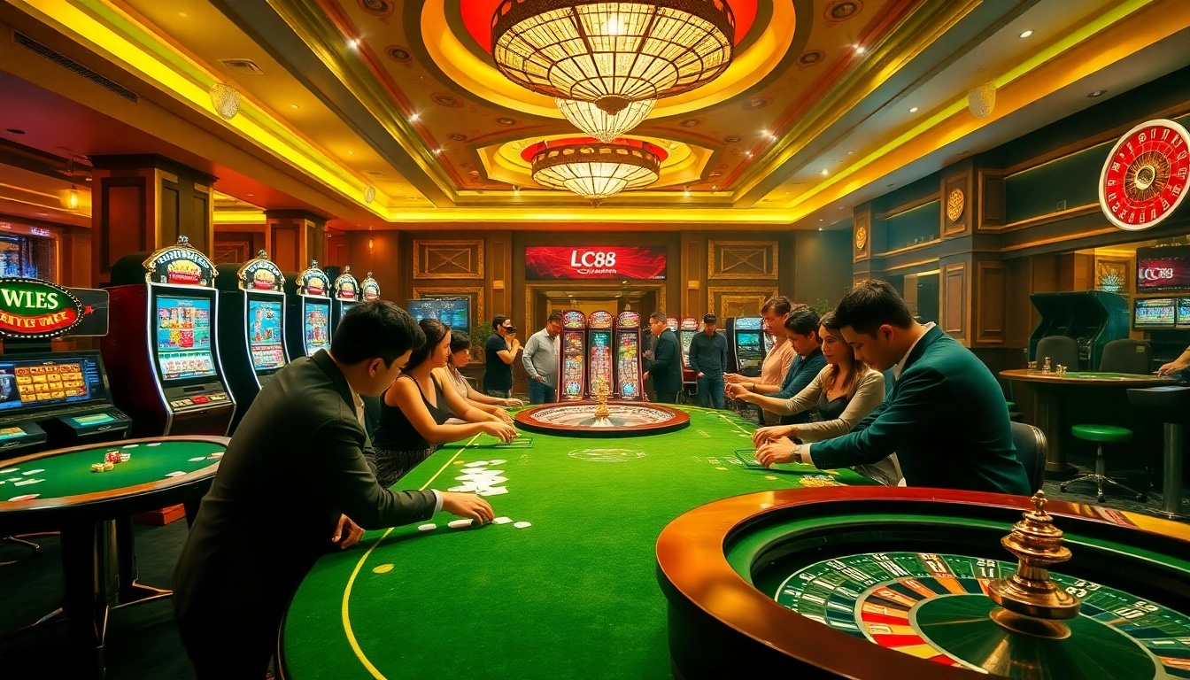 Experience the excitement at LC88 Casino with glamorous tables and vibrant slot machines.