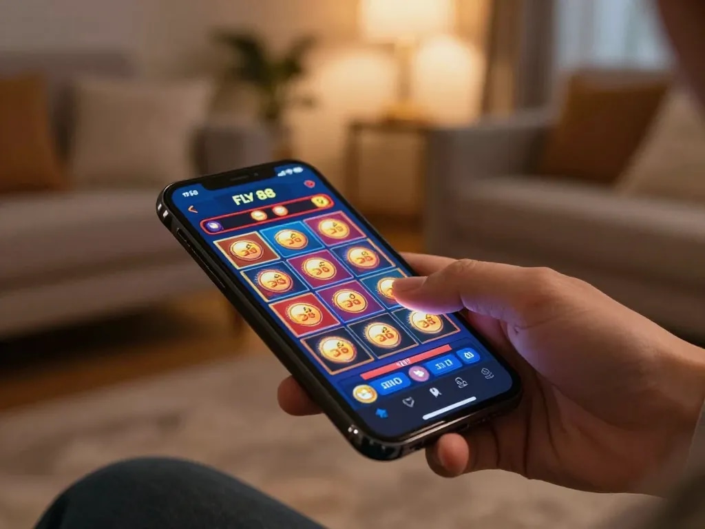 Engaging gameplay on a smartphone for FLY 88 captures the excitement of online gambling.