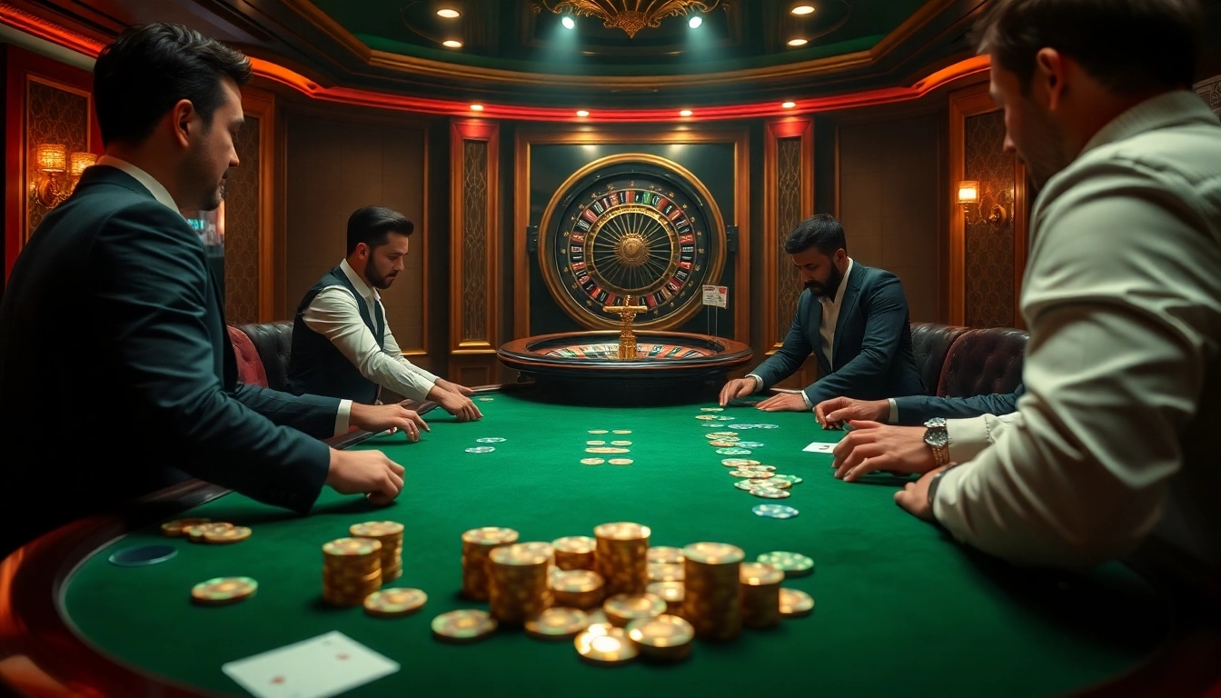 Experience the thrill of high-stakes poker at rr88.pizza, showcasing luxurious casino elements and vibrant gameplay.