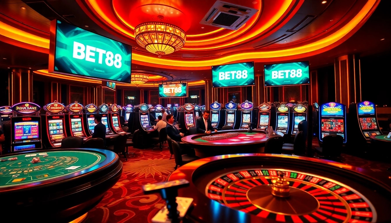 Engaging gambling experience at BET88 casino with luxurious ambience and thrilling action.