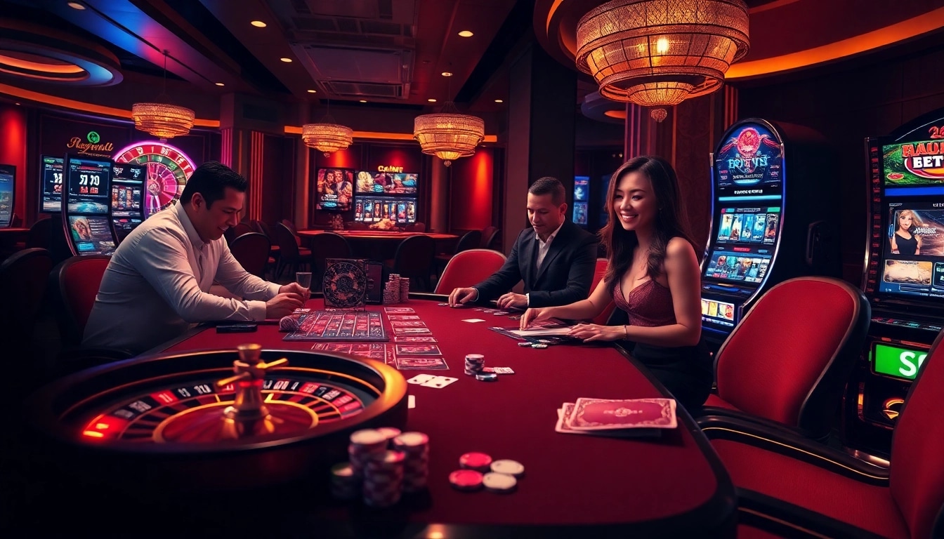 Experience the excitement of ee88 online gambling with vibrant casino visuals featuring poker, roulette, and slot machines.