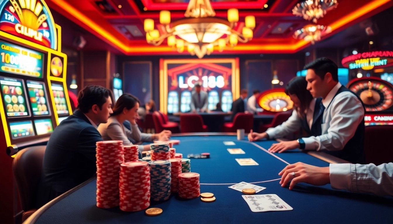 Experience thrilling gaming at LC88 with vibrant poker tables and engaging slot machines.