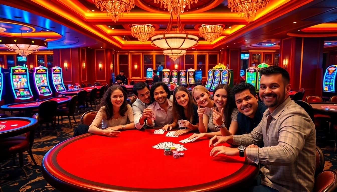 Engaging players enjoy a lively poker game at https://thabethome.com/ casino, showcasing chips and excitement.