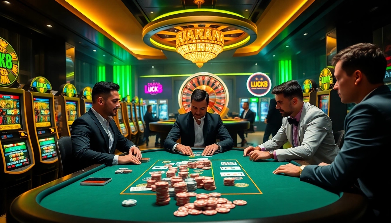 Experience the luxury and excitement of LUCK8 with dynamic poker tables and vibrant slot machines.