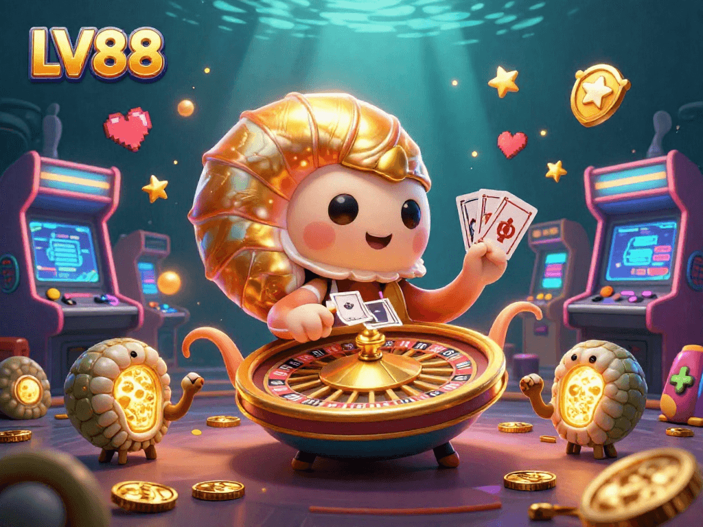 Engage with LV88 where the ancient nautilus spins the roulette in a vibrant casino scene.