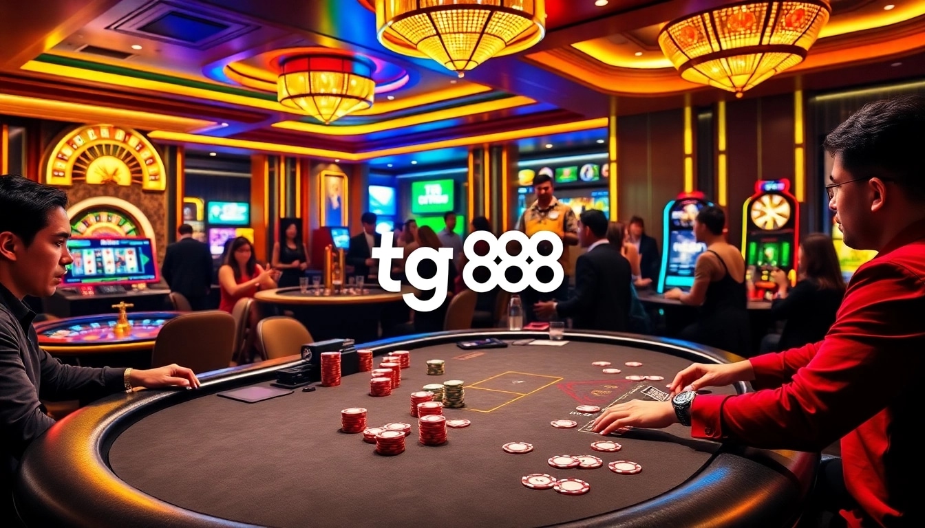 Engaging players at tg 88 casino while enjoying a game of poker with colorful chips.