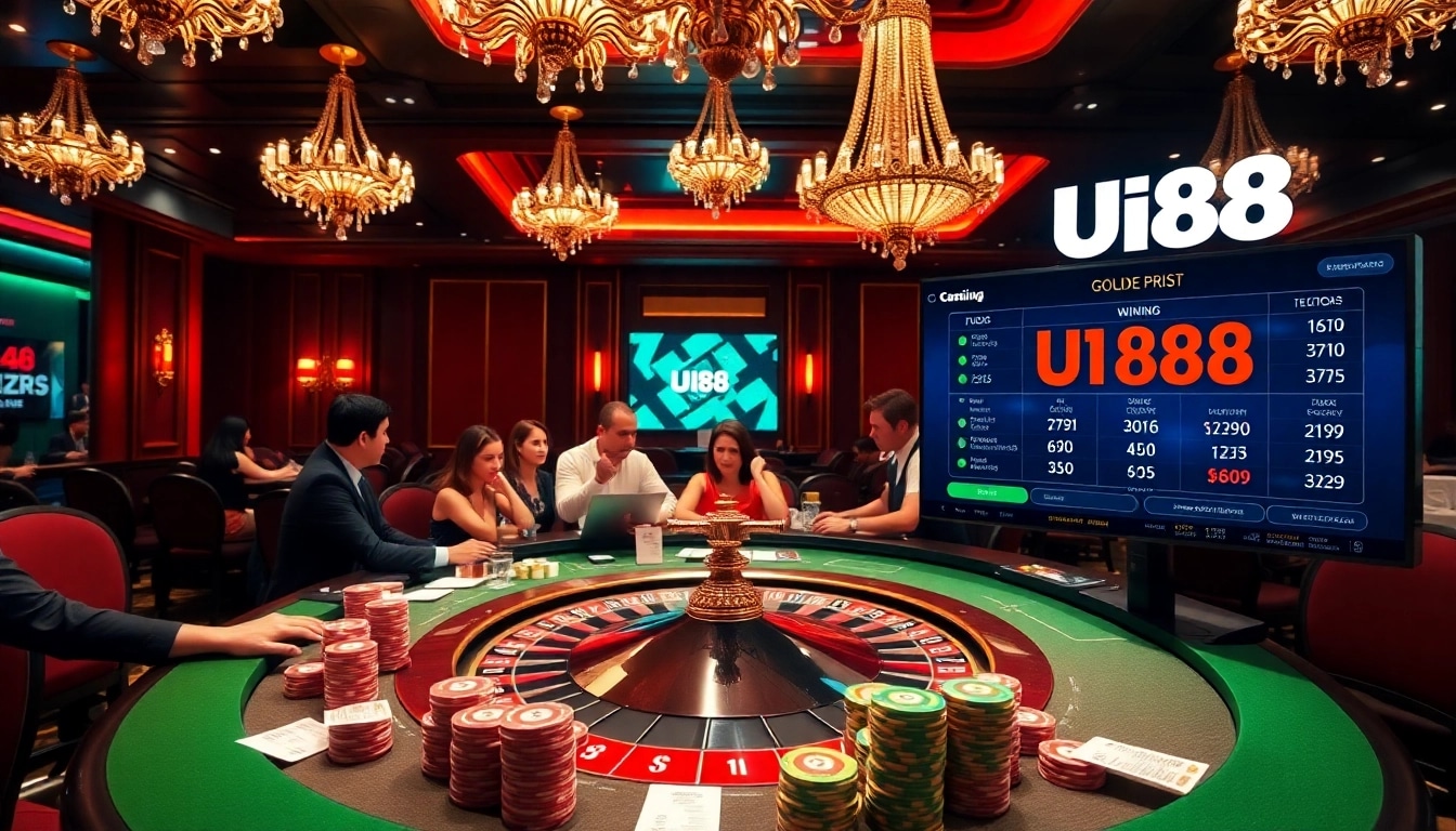 Experience luxury gambling at UU88 with players enjoying roulette and poker.