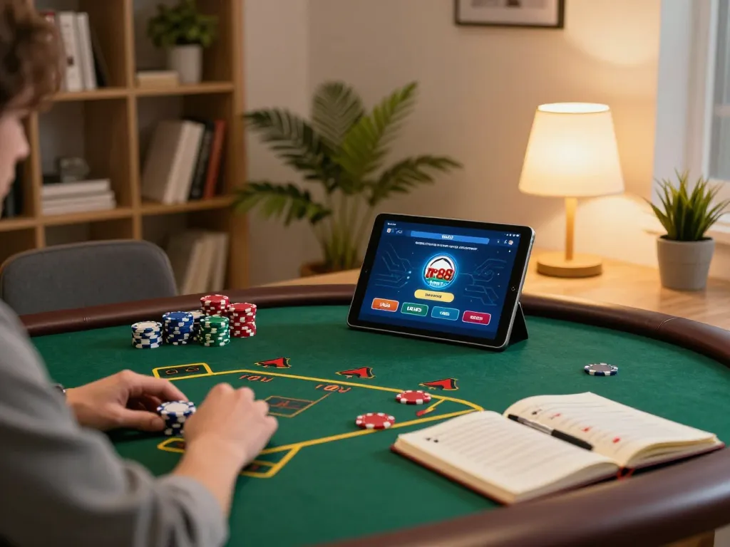 Engaged player enjoying a live dealer game on rr88 platform in a cozy home environment