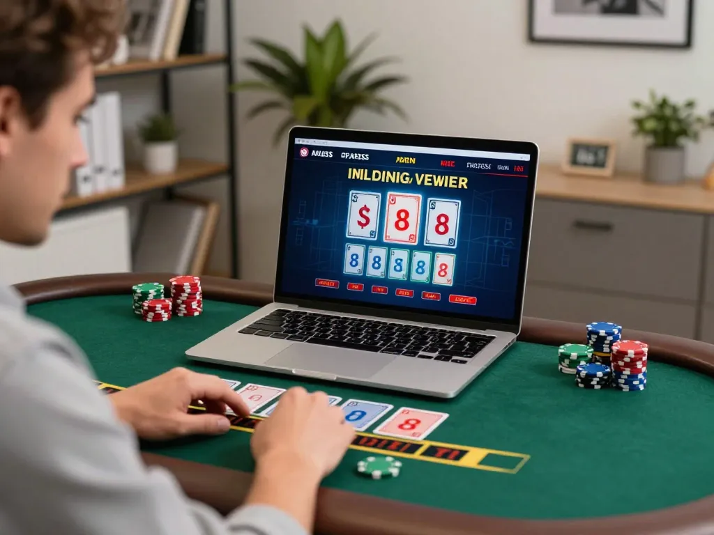 Player engaging in a live dealer blackjack game on 123B platform at home, showcasing exciting online gambling.