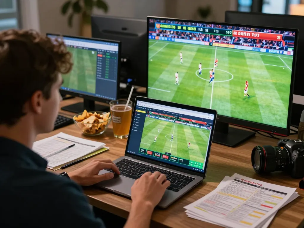 Socolive user actively placing bets on live football matches with laptop and engaging atmosphere.