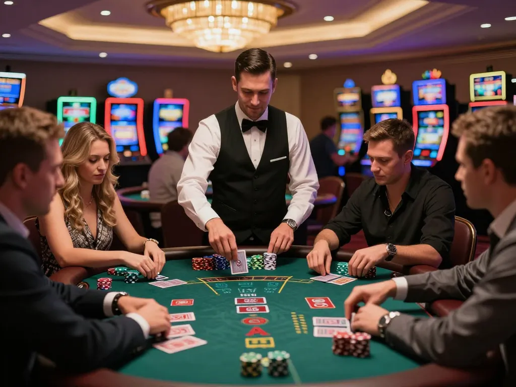 Sunwingo players engaging in an exciting blackjack game with intense focus and strategic play.