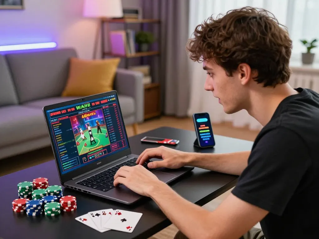 Exciting vsbet online gambling experience with a young man betting and gaming elements.