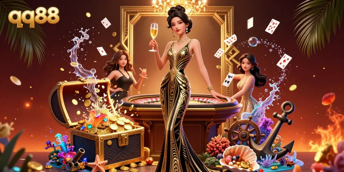 Engage with qq88 casino excitement, featuring an elegant scene celebrating luxury gaming and adventure.