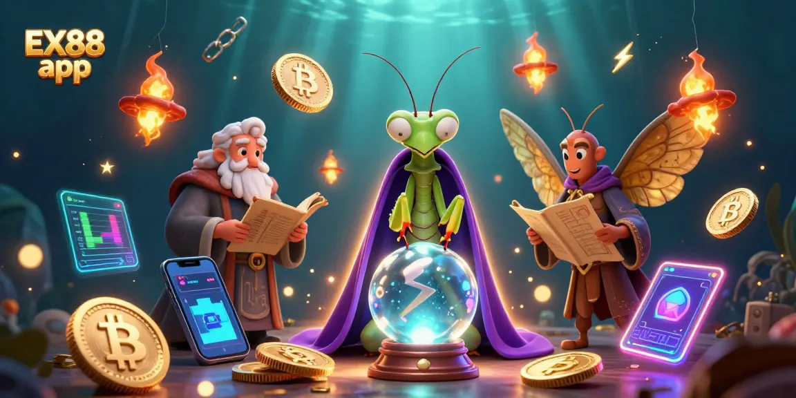 Engage with the EX88 app in a mystical gambling realm filled with 3D fortune tellers and crypto elements.