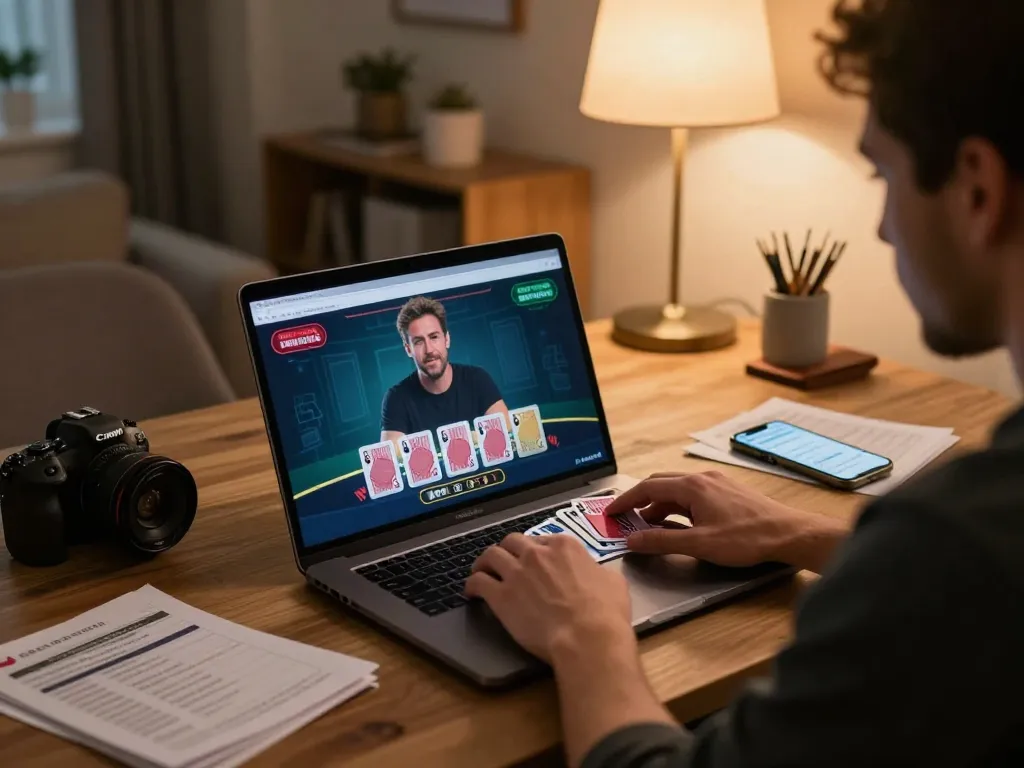 Player engaged in online blackjack at https://max88sss.com/ in a cozy home office setup with focused gameplay.