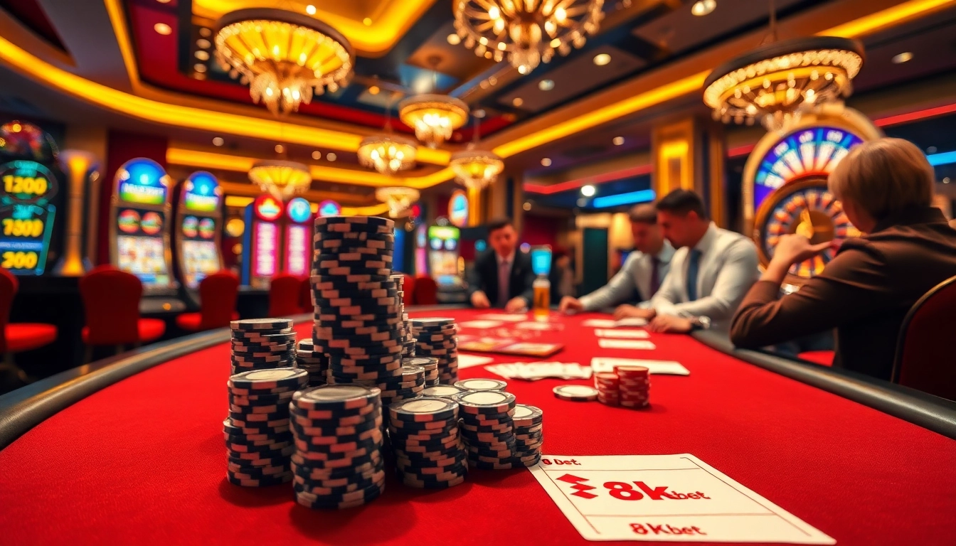 Experience thrilling gaming at 8kbet with exciting casino tables and vibrant atmosphere.