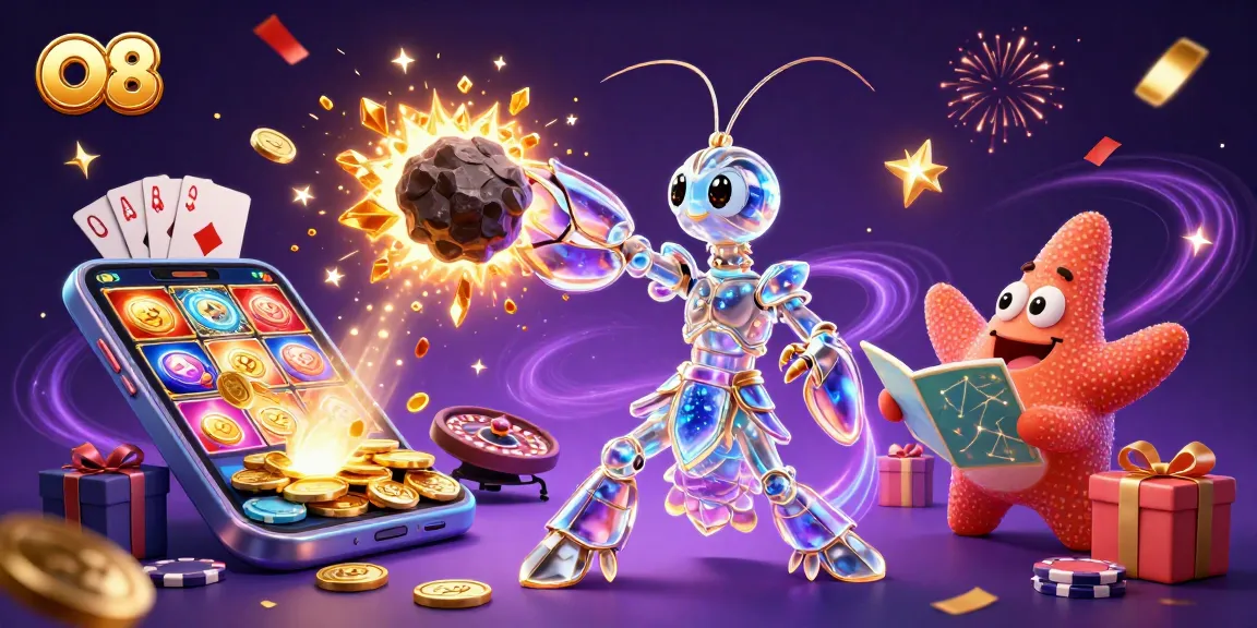 O8 offers thrilling casino experiences with a galactic samurai shrimp bursting through an asteroid.