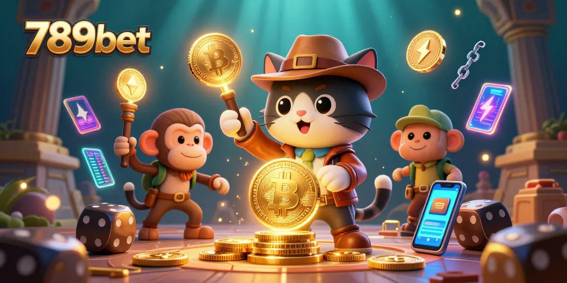 Experience the thrill of 789bet with an archaeologist cat exploring a golden casino artifact.