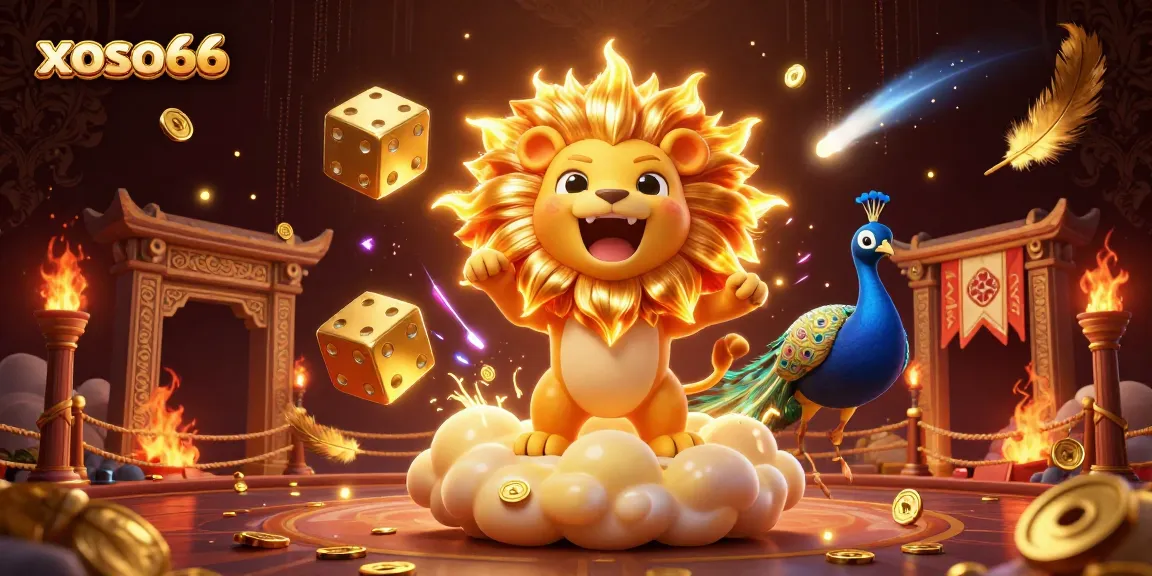 Experience the thrill of xoso66 with a dynamic 3D casino-themed illustration full of excitement and energy.
