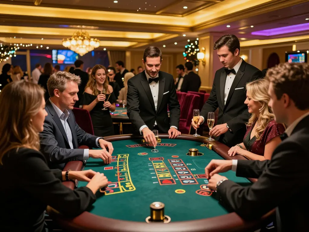 Players enjoying a thrilling game of blackjack at HM88 casino, celebrating New Year's with festive decor.