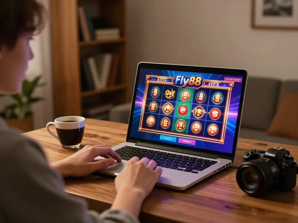 Engaging in strategic gameplay at Fly88com biz online casino while enjoying a cozy home environment.