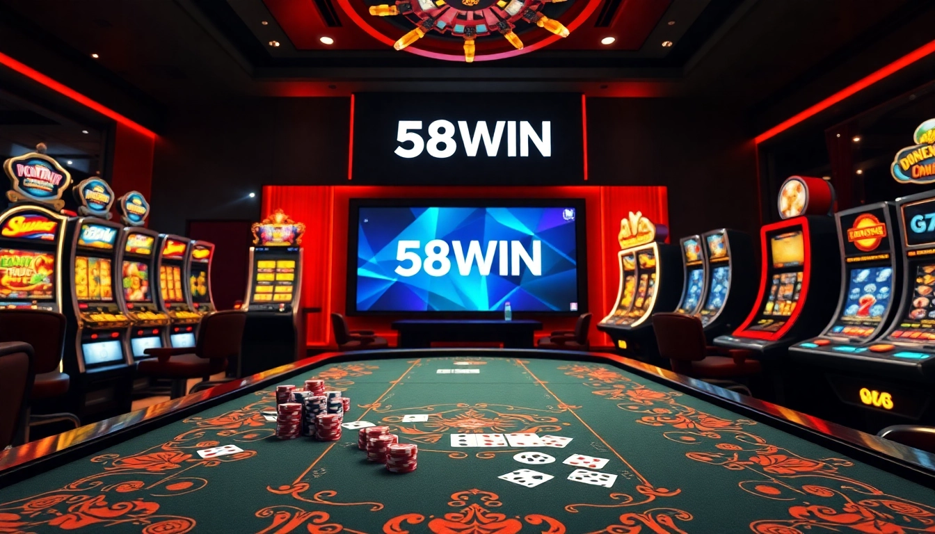 Players enjoying gaming excitement at nhà cái 58WIN with vibrant casino elements.