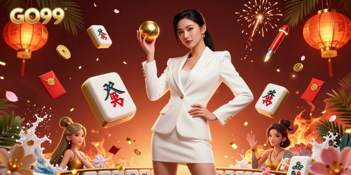 Experience thrilling excitement at GO99 with a stylish Asian woman holding a roulette ball surrounded by casino elements.