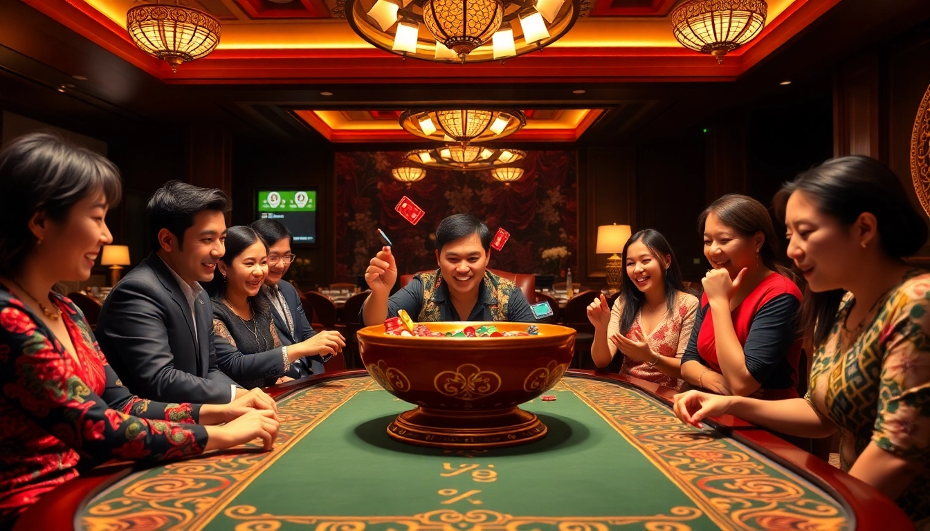 Starting to play Xóc Đĩa at a luxurious casino table filled with colorful chips and eager players.