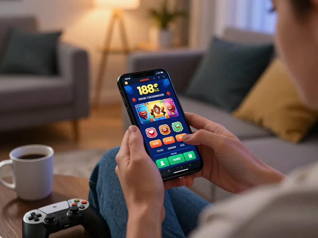 Player exploring betting options on the 188 bet mobile app in a cozy home setting