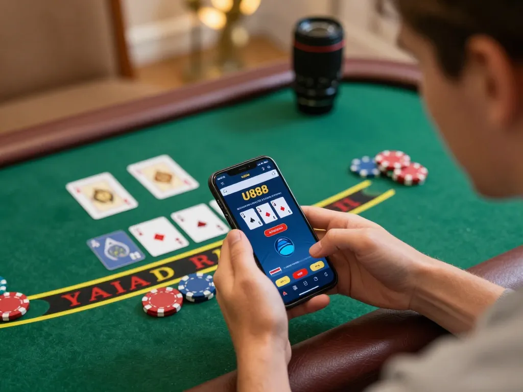 Player engaging with the U888 app for live blackjack, showcasing modern online gaming