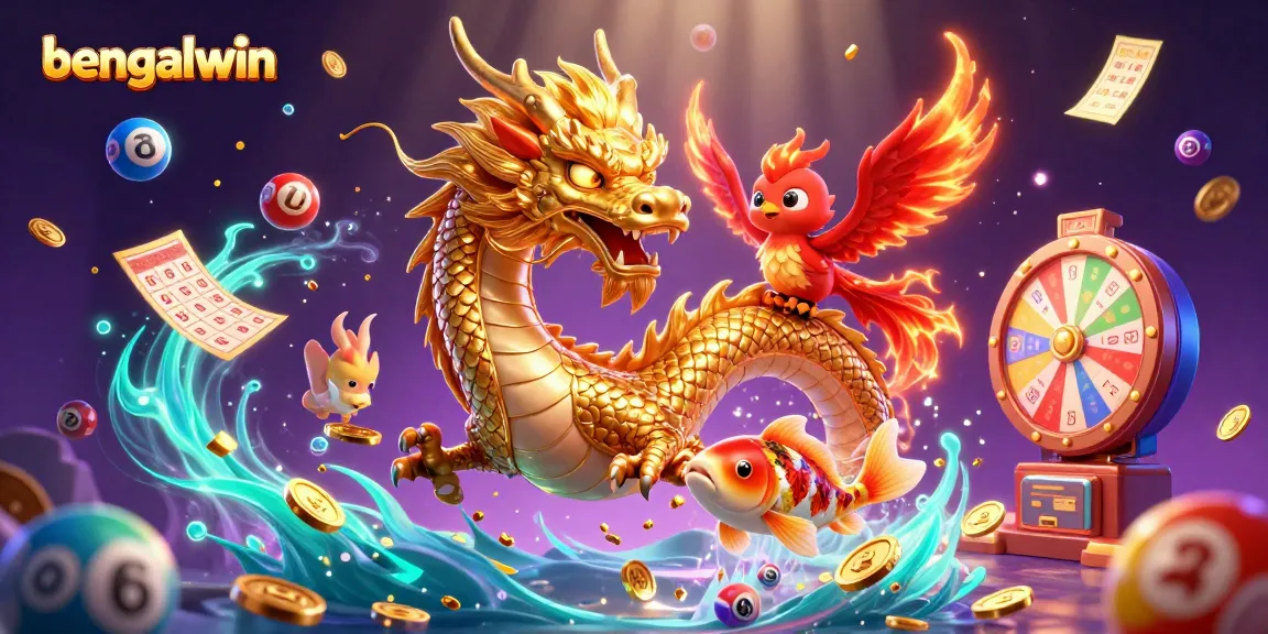 Bengalwin showcases thrilling games with a fierce dragon, phoenix, and koi in dynamic action.