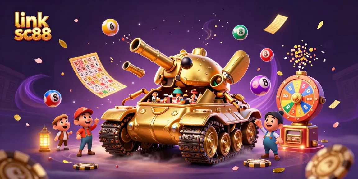 Win big with link sc88 inside a detailed 3D casino scene featuring vibrant lottery elements.