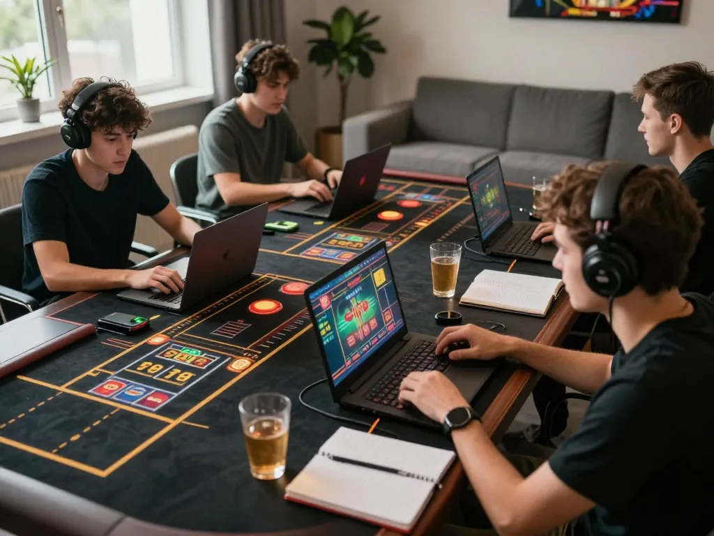 Players engaged in online gambling at home, showcasing hay88x as they strategize their winning moves.