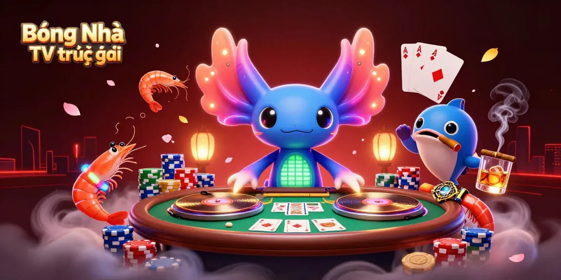 Bóng Nhựa TV trực tiếp showcases vibrant animated characters celebrating gambling excitement around a poker table.
