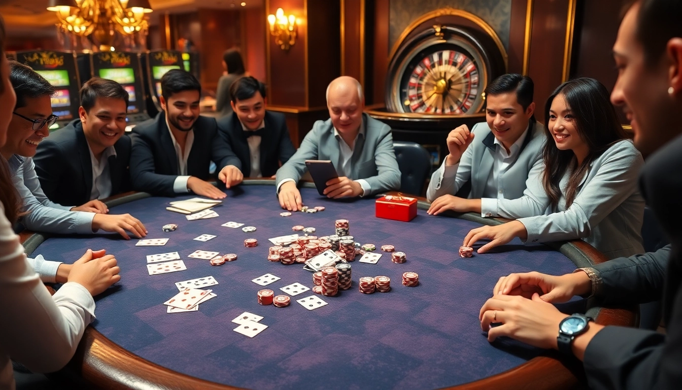 Players excitedly engage at the Go88 tài xỉu gaming table, showcasing a vibrant gambling atmosphere.