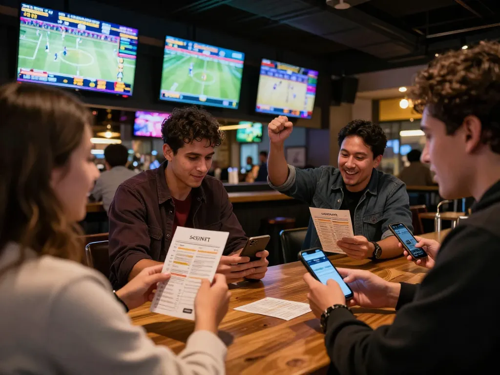 Engaged patrons celebrating betting wins on their favorite teams in sports betting scene, reflecting recent ผลบอลวันนี้.