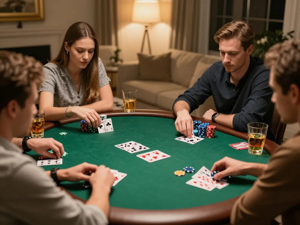 AX88 players enjoying a friendly poker night at home with chips and cards visible