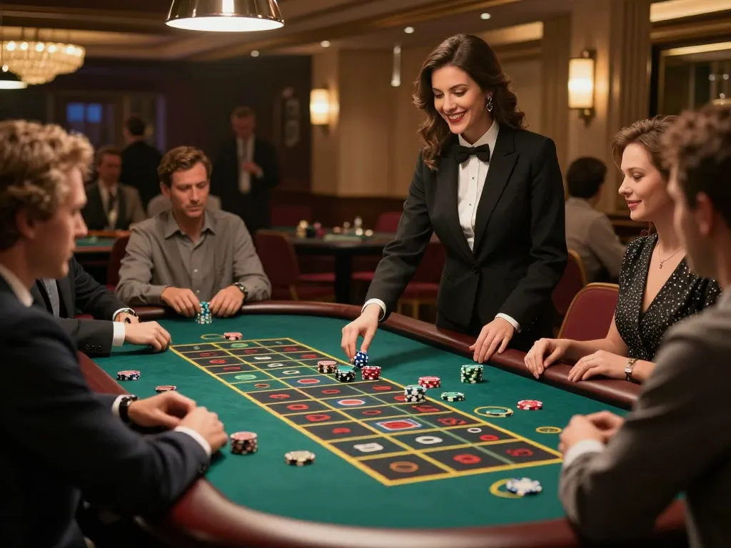 Experience thrilling roulette gameplay at https://n188.build/ with engaging players placing bets at a glamorous casino table.