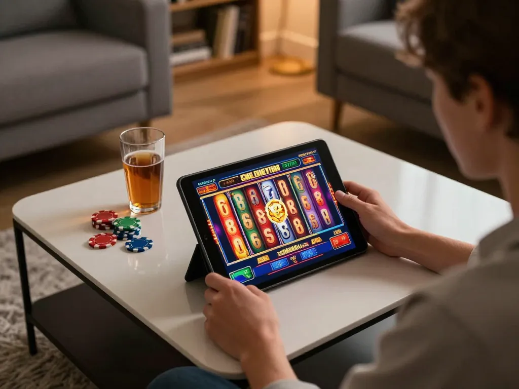 Player enjoying thrilling slot games on 33win at home, showcasing engaging gaming atmosphere and strategy.