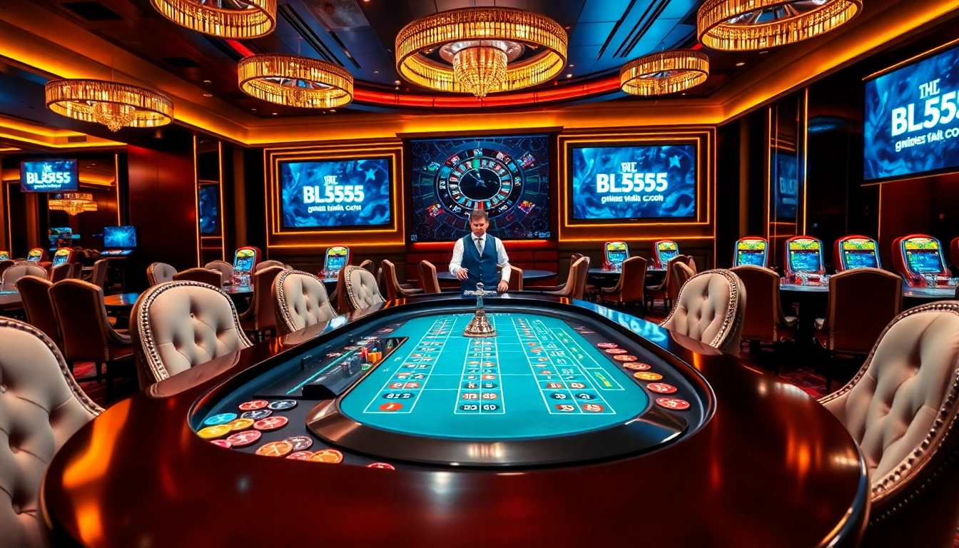Experience the excitement of BL555 at a luxury casino table with vibrant bets and neon lights.